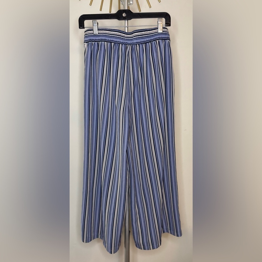 Max Studio blue striped wide leg flowy pants elastic waist pockets size medium - Picture 4 of 6